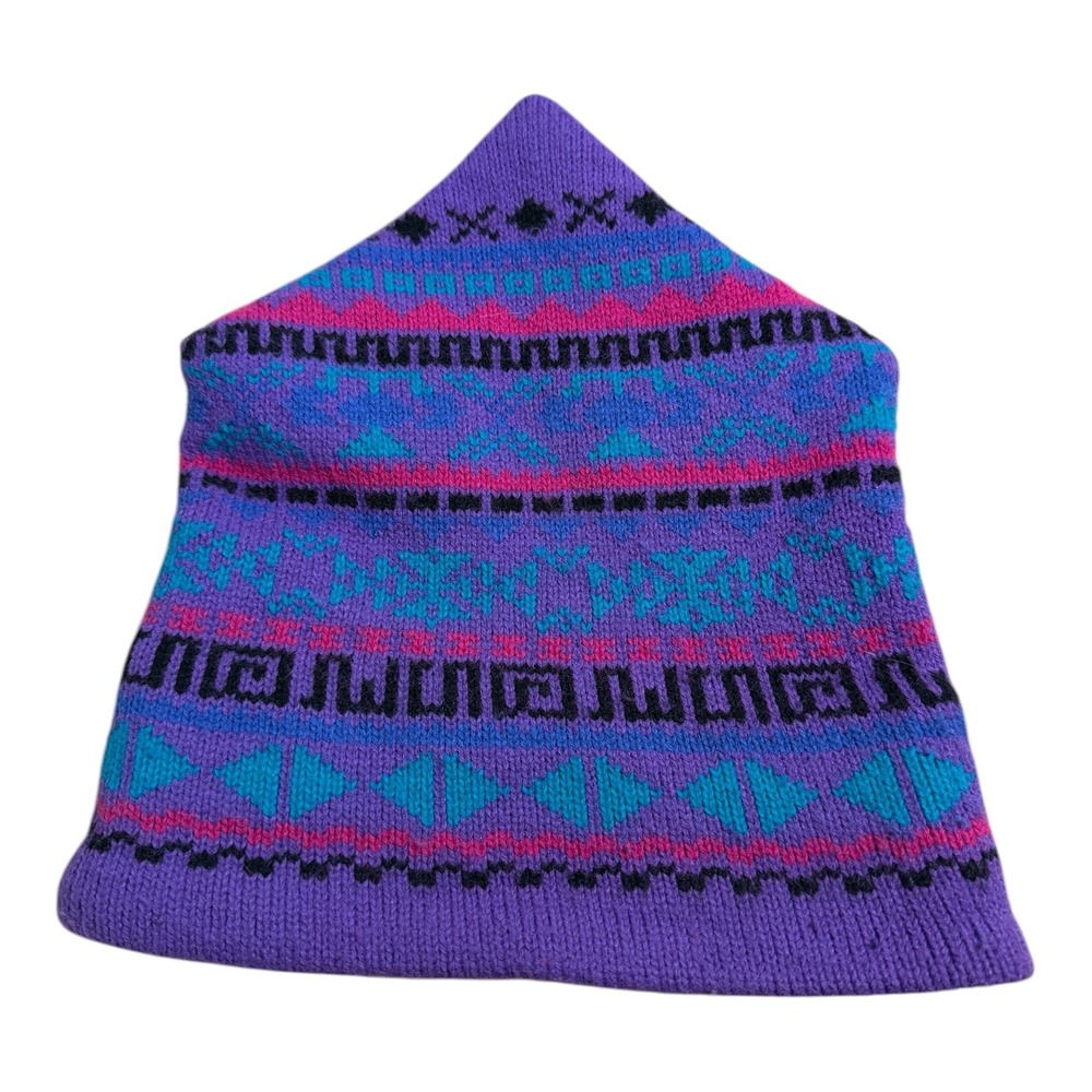 Vintage The Mews Unisex Polartec Fleece Aztec‎ Retro Ski Beanie Purple Pink
